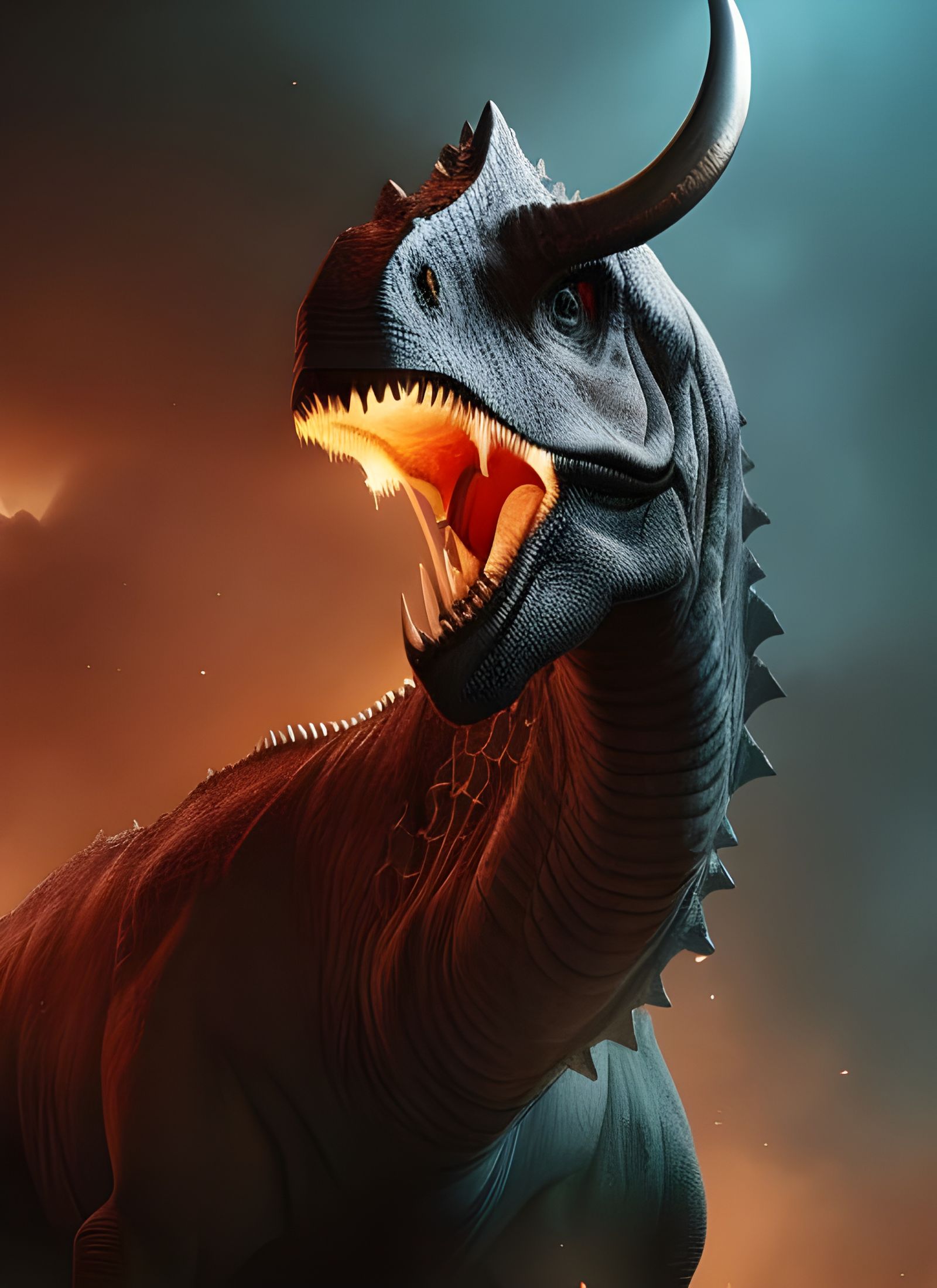 Dark Fantasy Triceratops Dinosaur Portrait in 8K