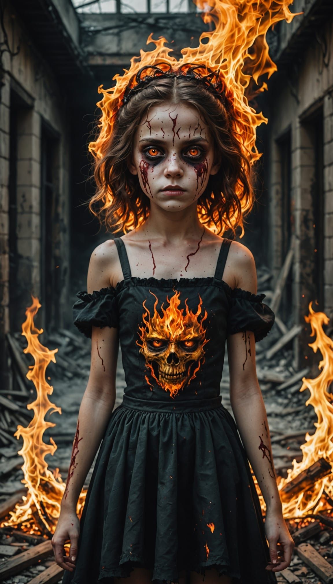 Fiery-Eyed Hell Princess: A Photorealistic Portrait
