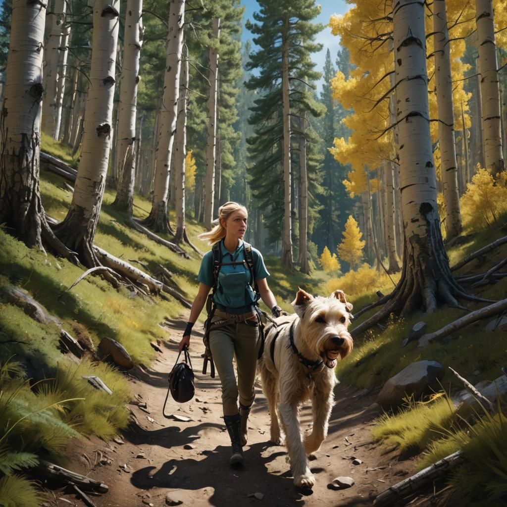 Girl and Dog Hiking Colorado Trail: Matte Painting