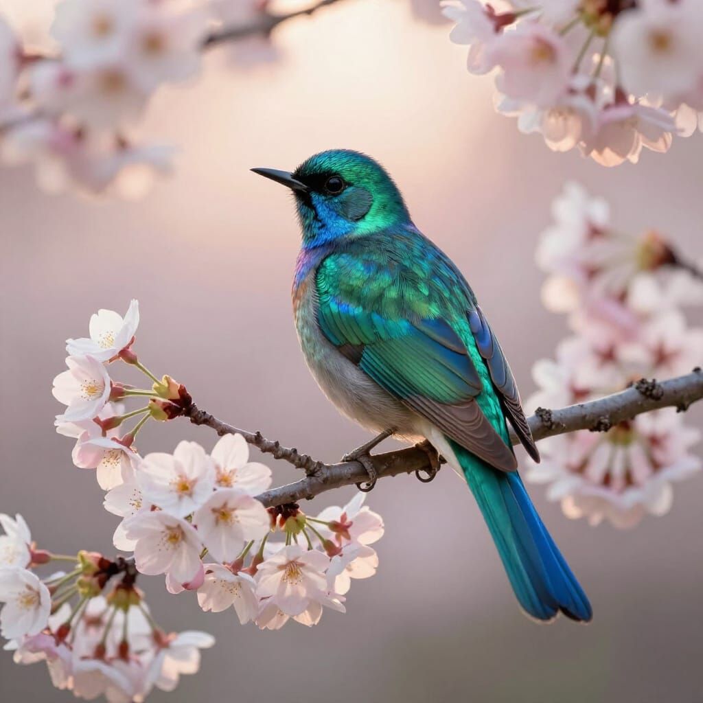 Verden Bird on Spring Branch at Sunrise