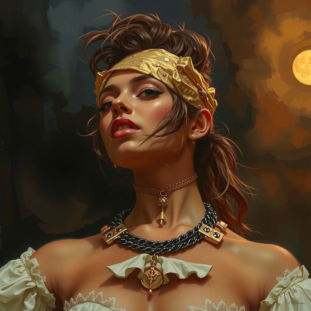 Tattered Glamour on Windswept Moor at Twilight