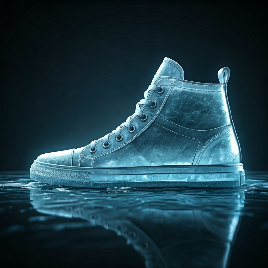 Icy High-Top Sneaker with Realistic Water Reflections