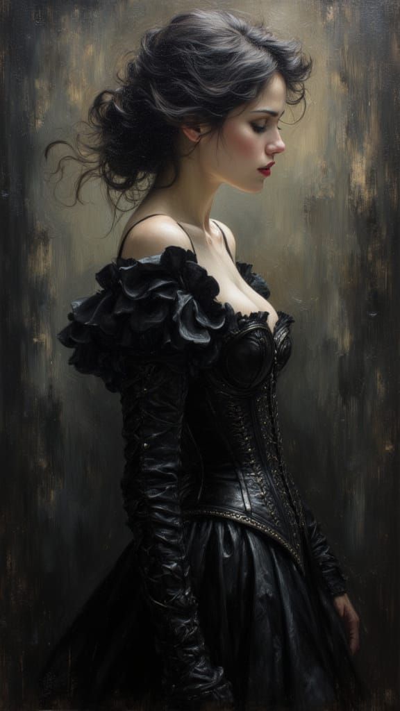 Elegant Vampire Silhouette in Impasto Oil Painting
