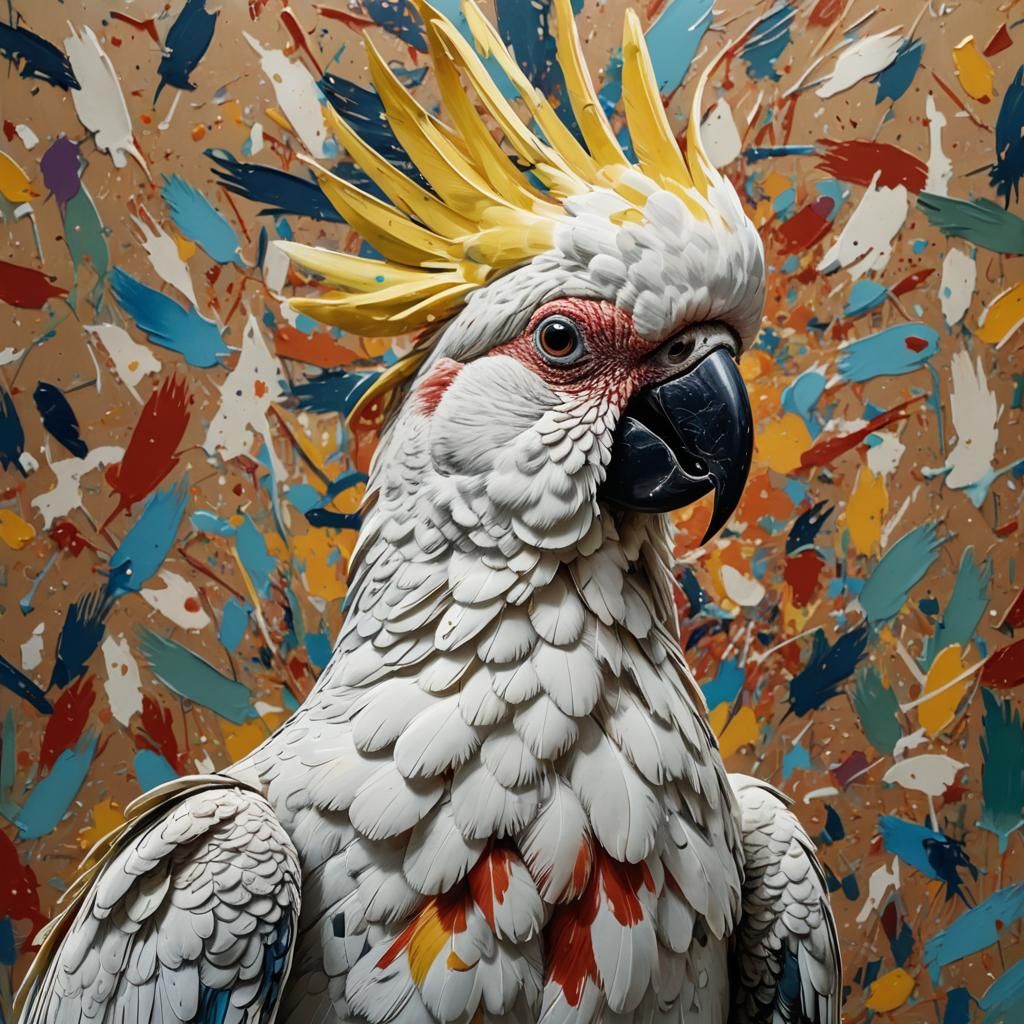 Injured Cockatoo in Hospital, Vibrant Realism