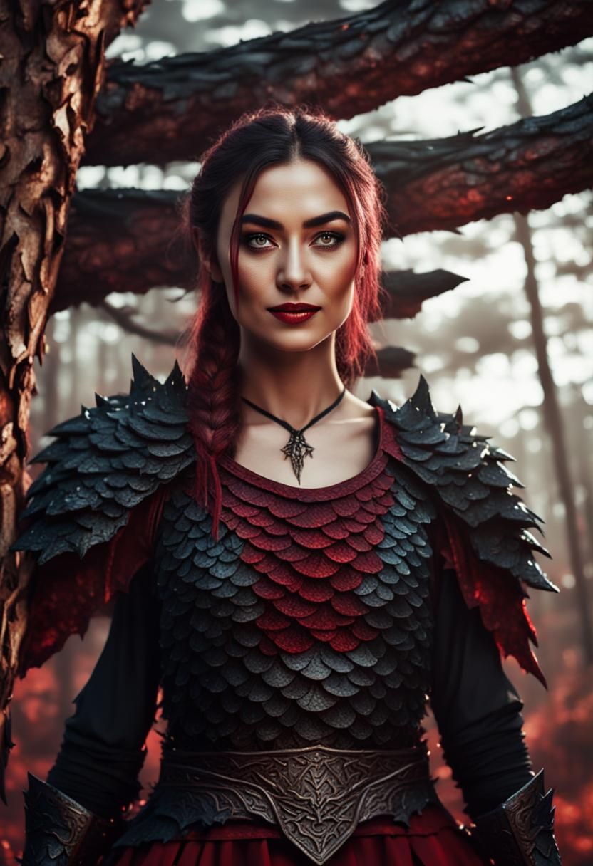 Warrior Teen in Dragon Scale Armor Forest Fantasy