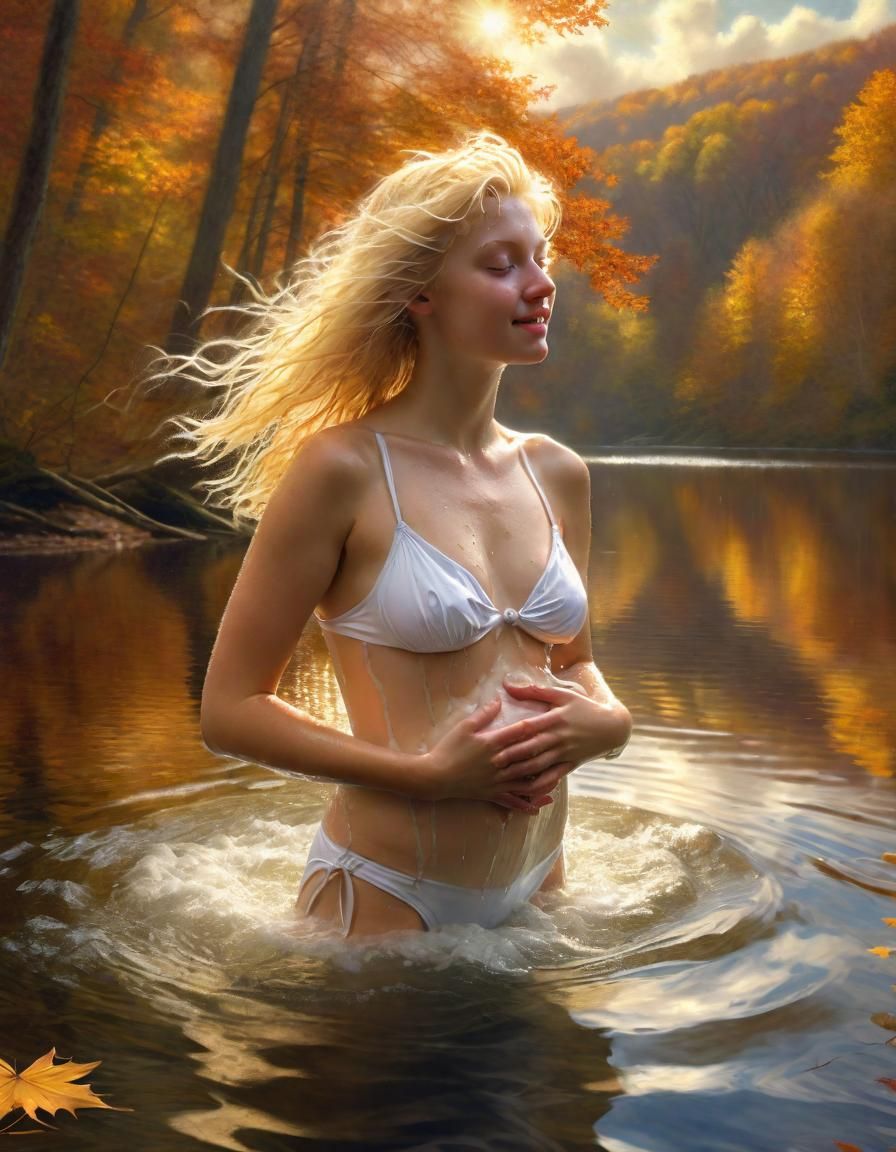 Renaissance Style Photo of Woman and Baby in Lake