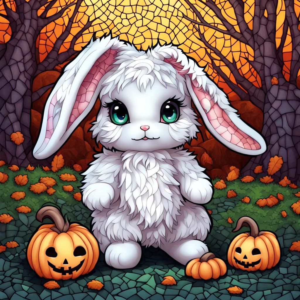 Fluffy Bunny Toy in Halloween Celtic Mosaic