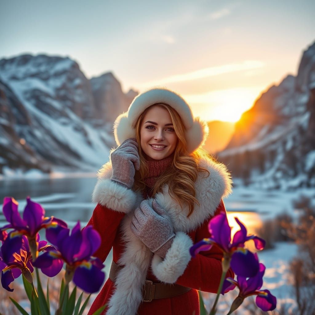 Winter Santa Woman Amidst Snowy Landscape of Serene Beauty