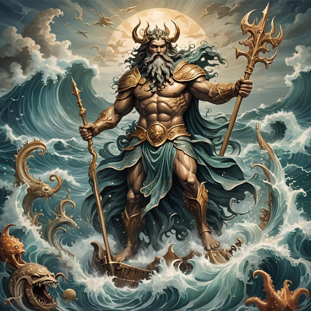 Poseidon, Lord of the Seas, Digital Art
