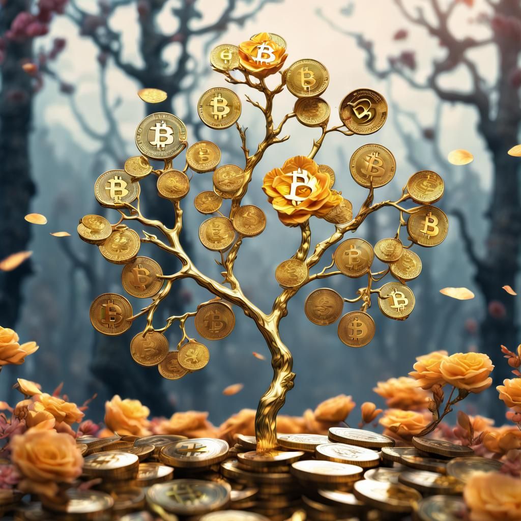 Magical Bitcoin Forest in Double Exposure Art