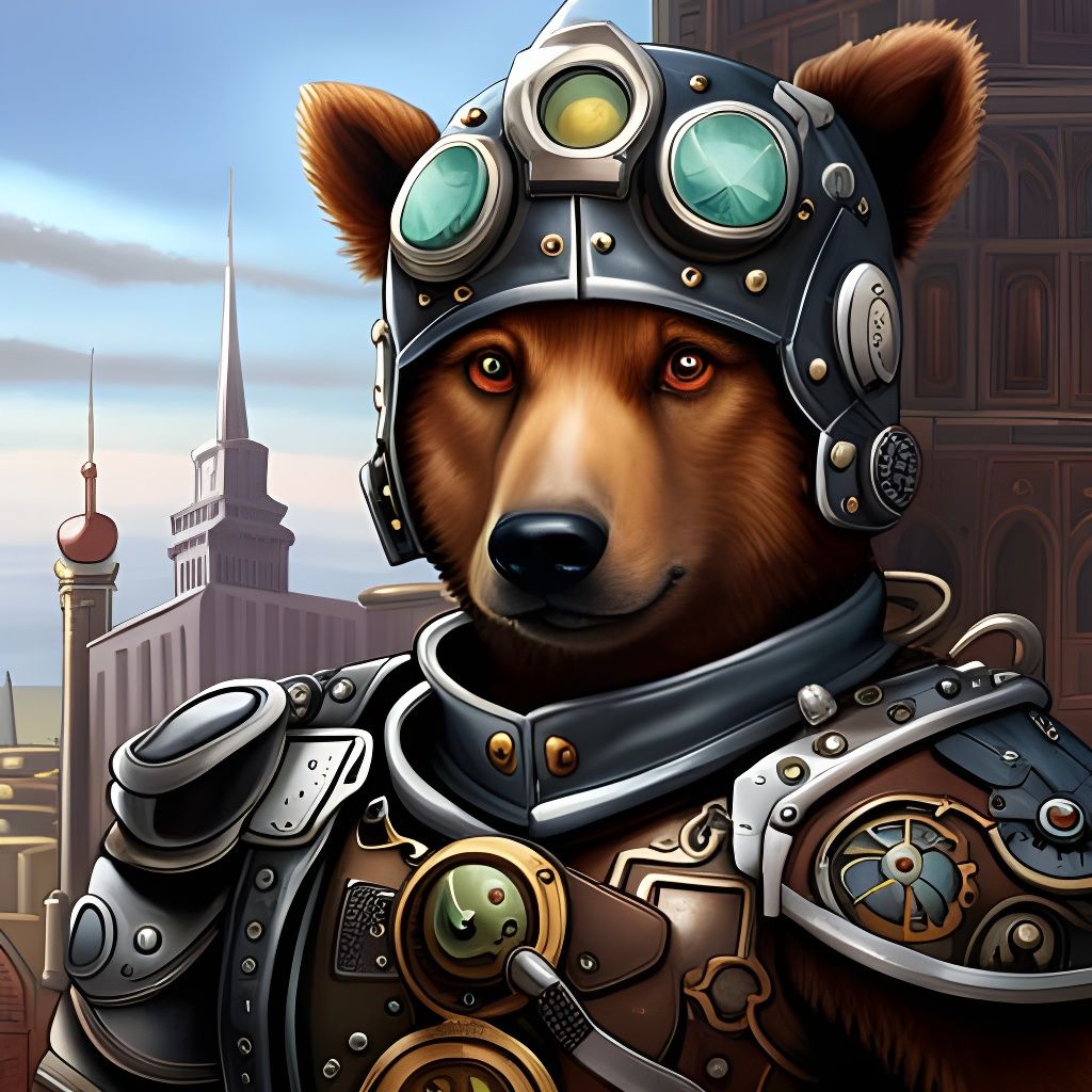 Steampunk Robot Bear Portrait