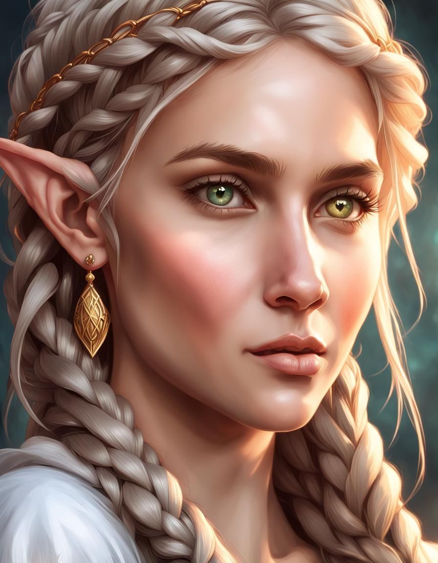 Hyperreal Portrait of a Blonde Elf Bard