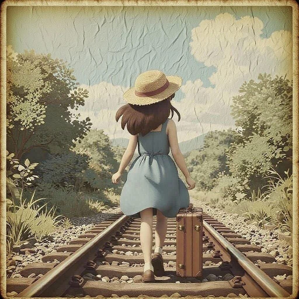 Young Woman Walks Down Train Tracks Towards New Beginning