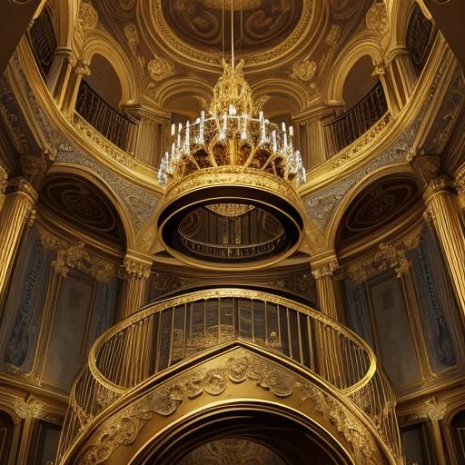 Opulent Baroque Staircase with Gilded Details