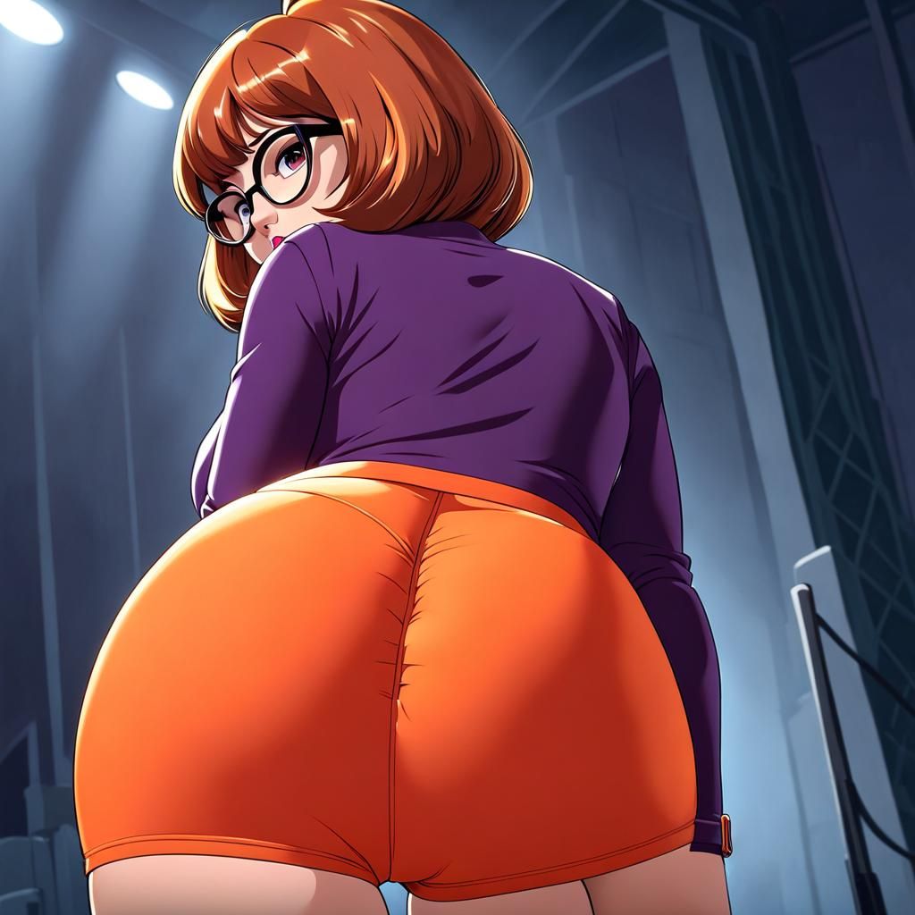 Curvy Woman in Orange Underwear From Behind