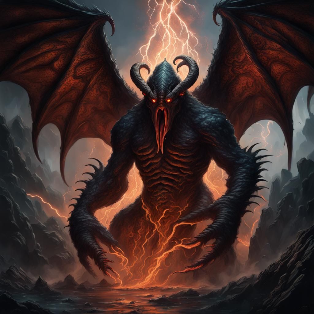 Balrog-Cthulhu Hybrid Illustration: Wings and Thunder