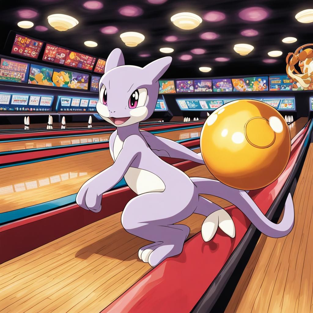 Mewtwo Bowls with Shuckle: Anime Style