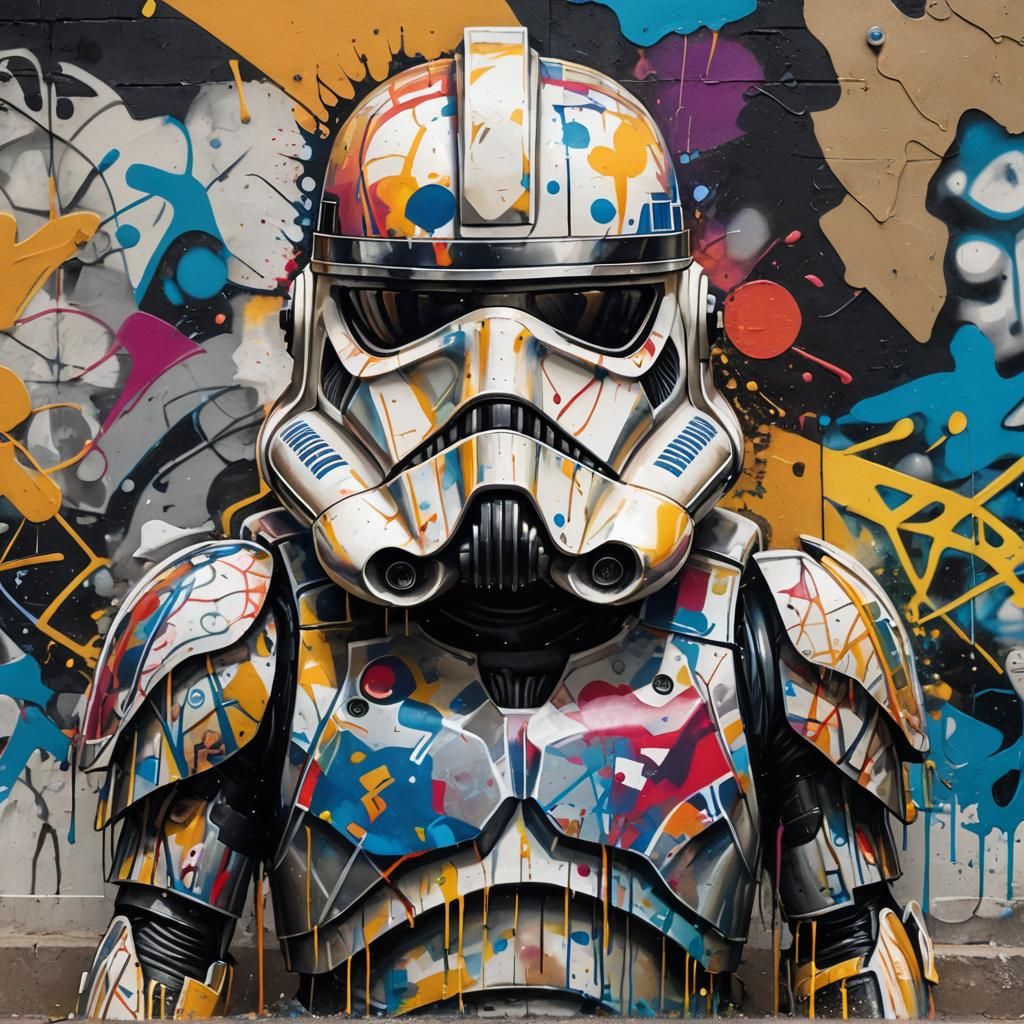 Clone Trooper Graffiti Art in Abstract Expressionist Style