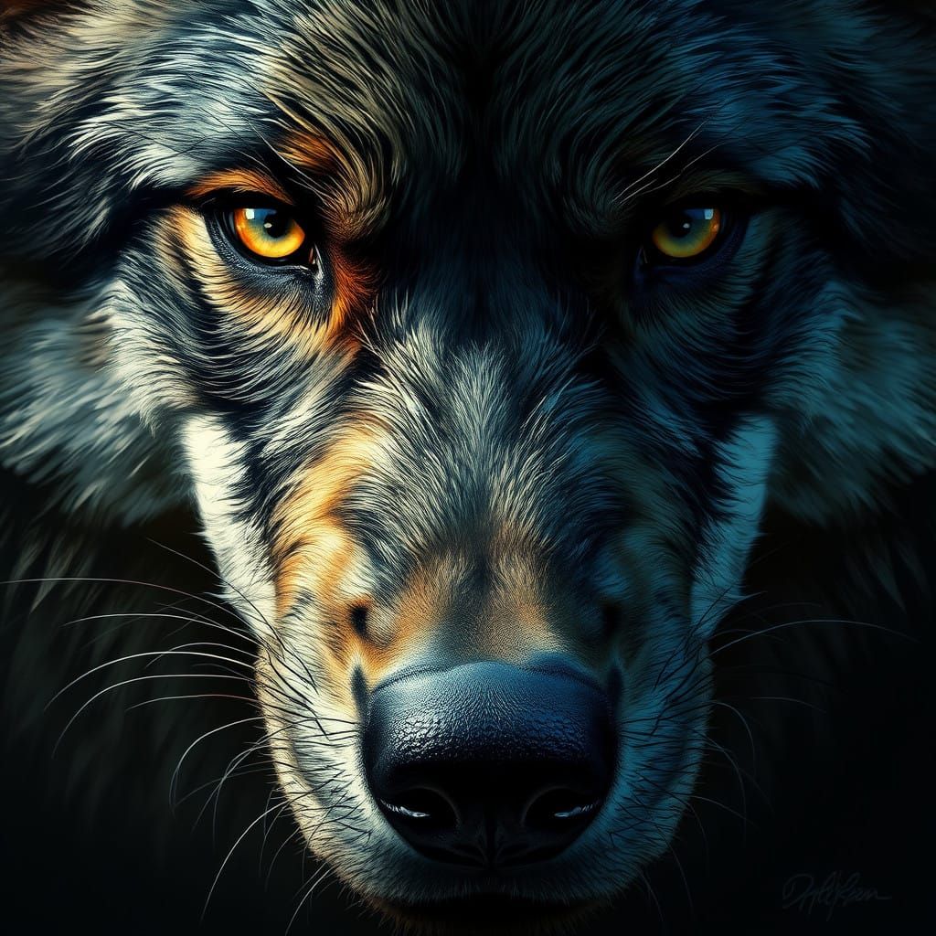 Wolf in Dramatic, High-Contrast Lighting