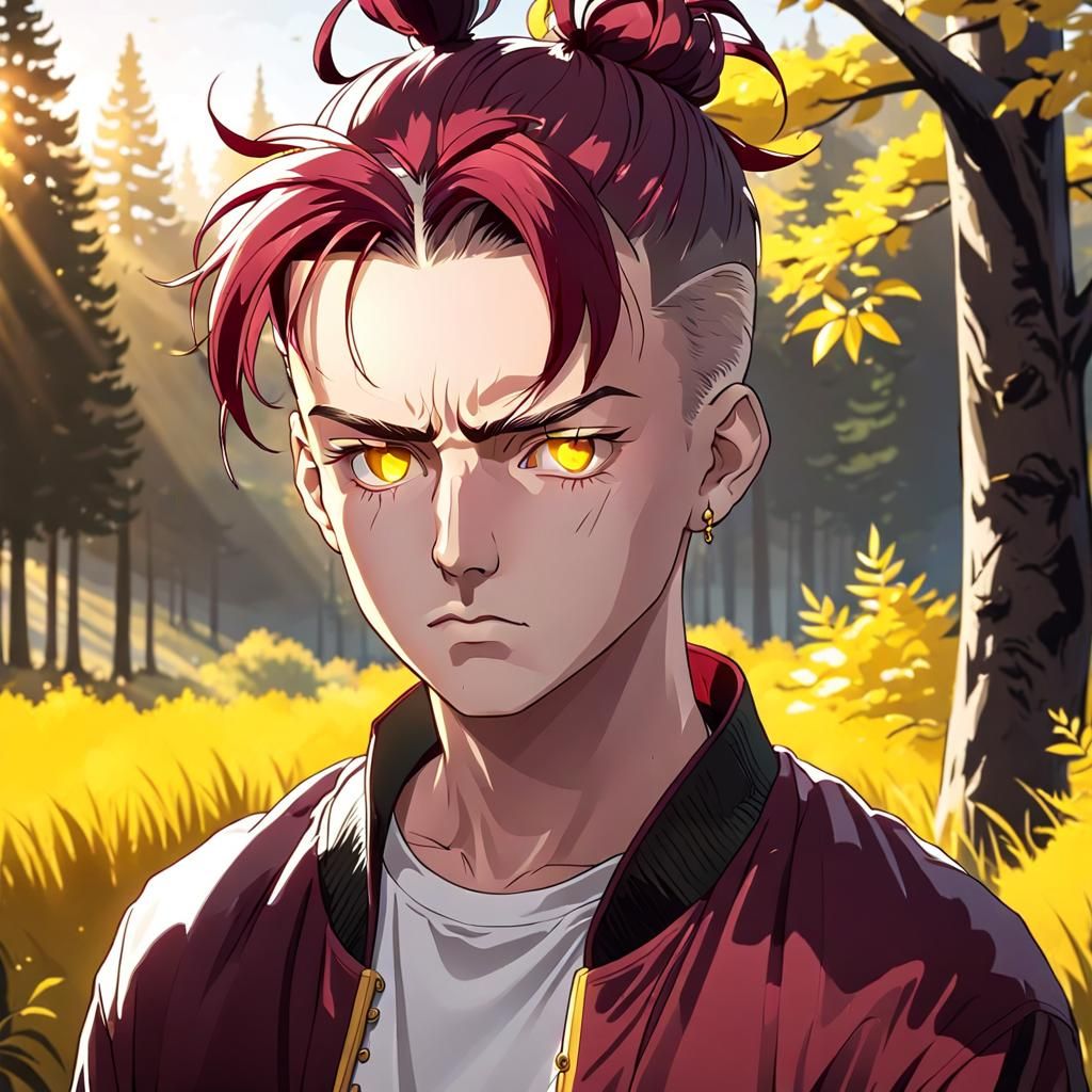 Sad Young Man with Yellow Eyes in Sunlight