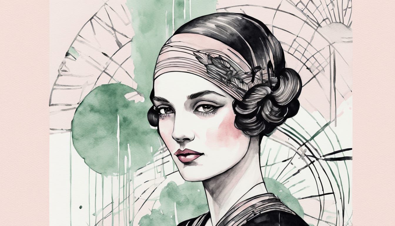 Art Deco Woman in Watercolor and Ink Style