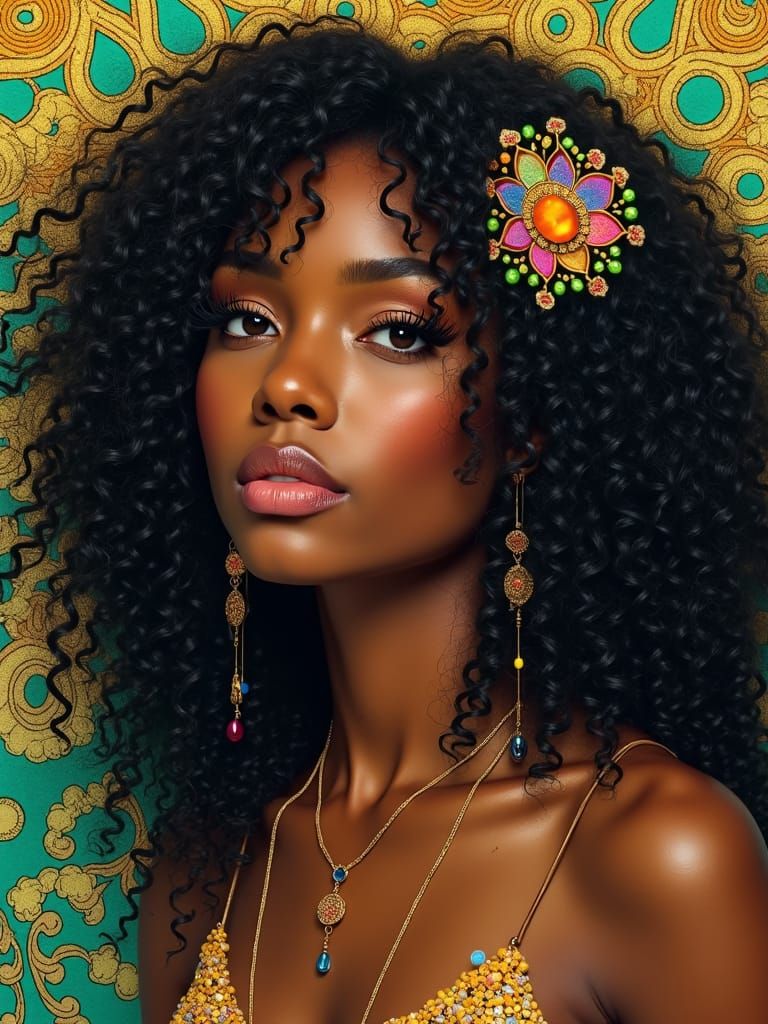 Regal Woman Portrait in Gustav Klimt's Opulent Style