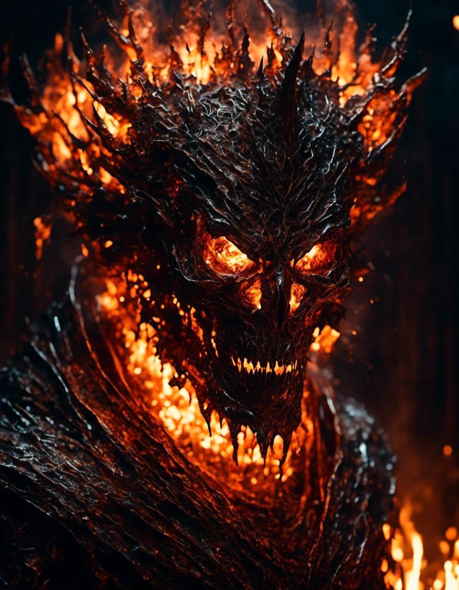 Infernal Burning Portrait of Fiery Figure