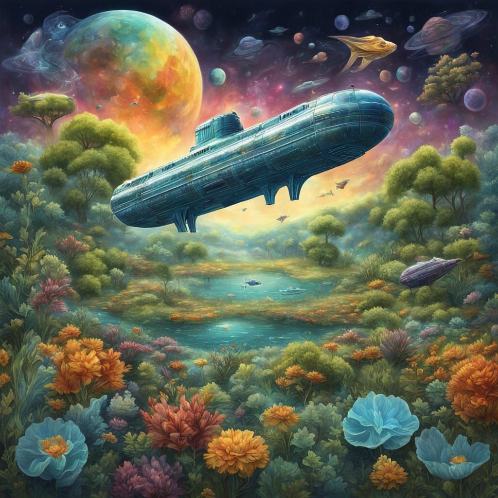 Surreal Cosmic Encounter in a Mystical Garden