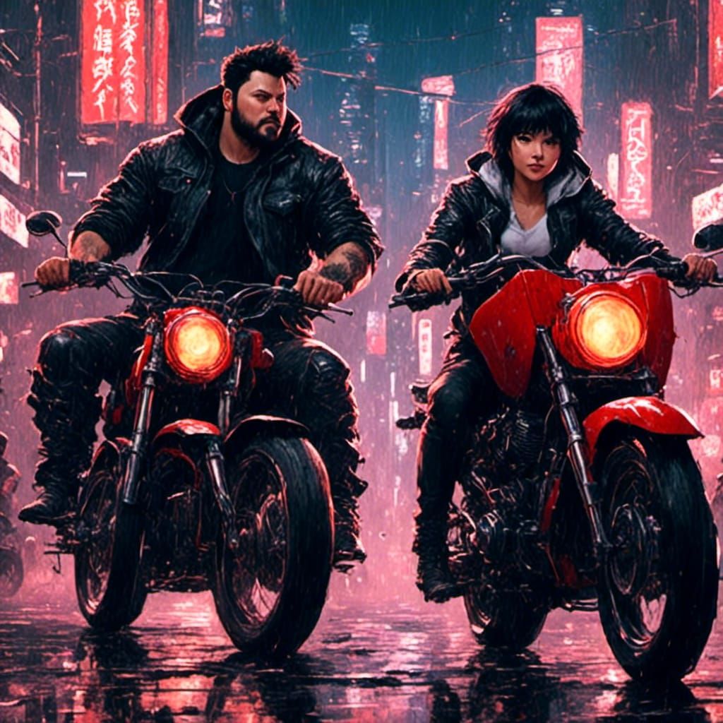 Cyberpunk Rider in Futuristic City