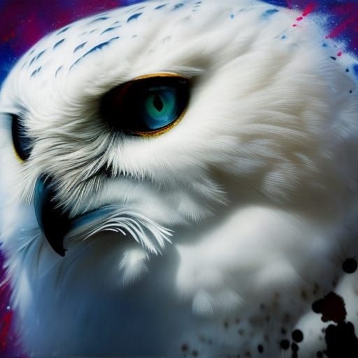 Radiant Snowy Owl with Paint Bursts