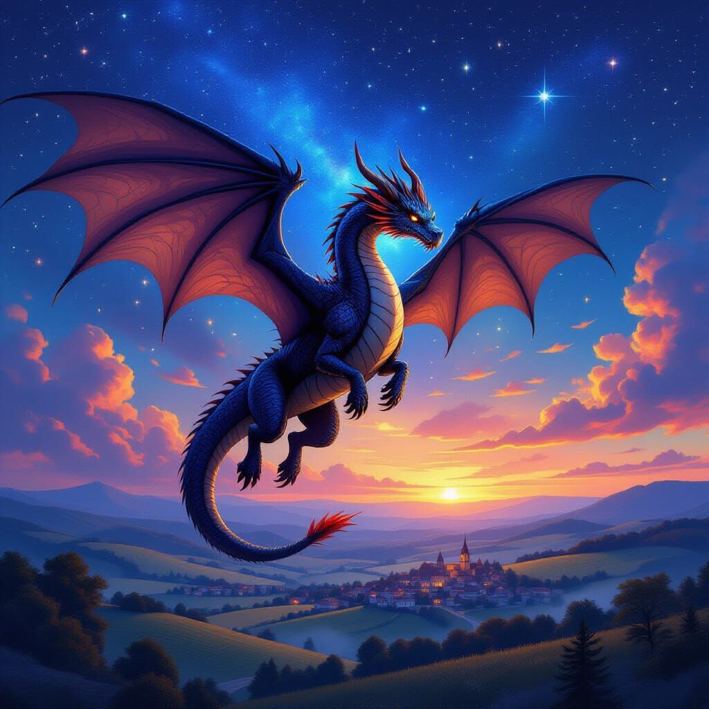 Majestic Obsidian Dragon Soars Over American Landscape