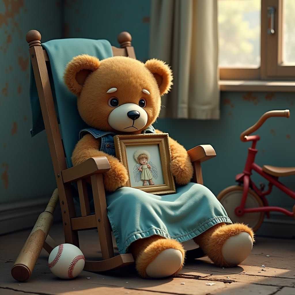 Melancholic Teddy Bear in Nostalgic Matte Painting