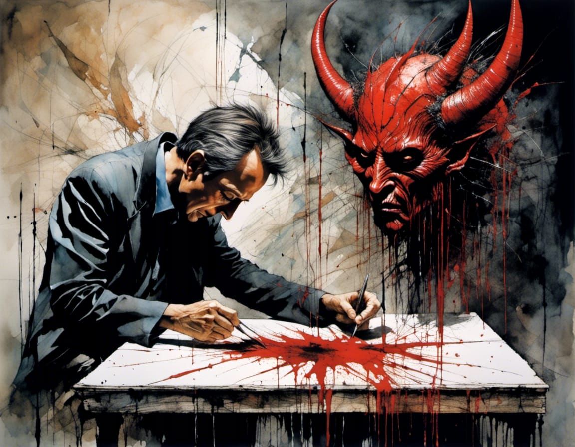 Clive Barker painting a demon
