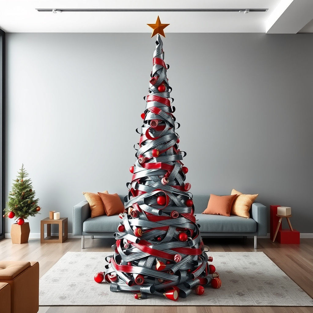 Duct Tape Christmas Tree in Modern Living Room