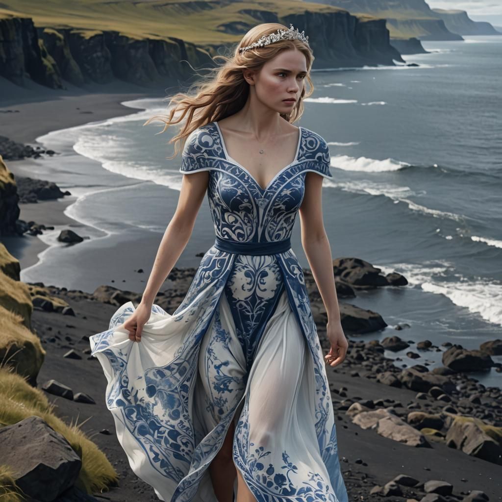Icelandic Princess Walking on Coastline Art