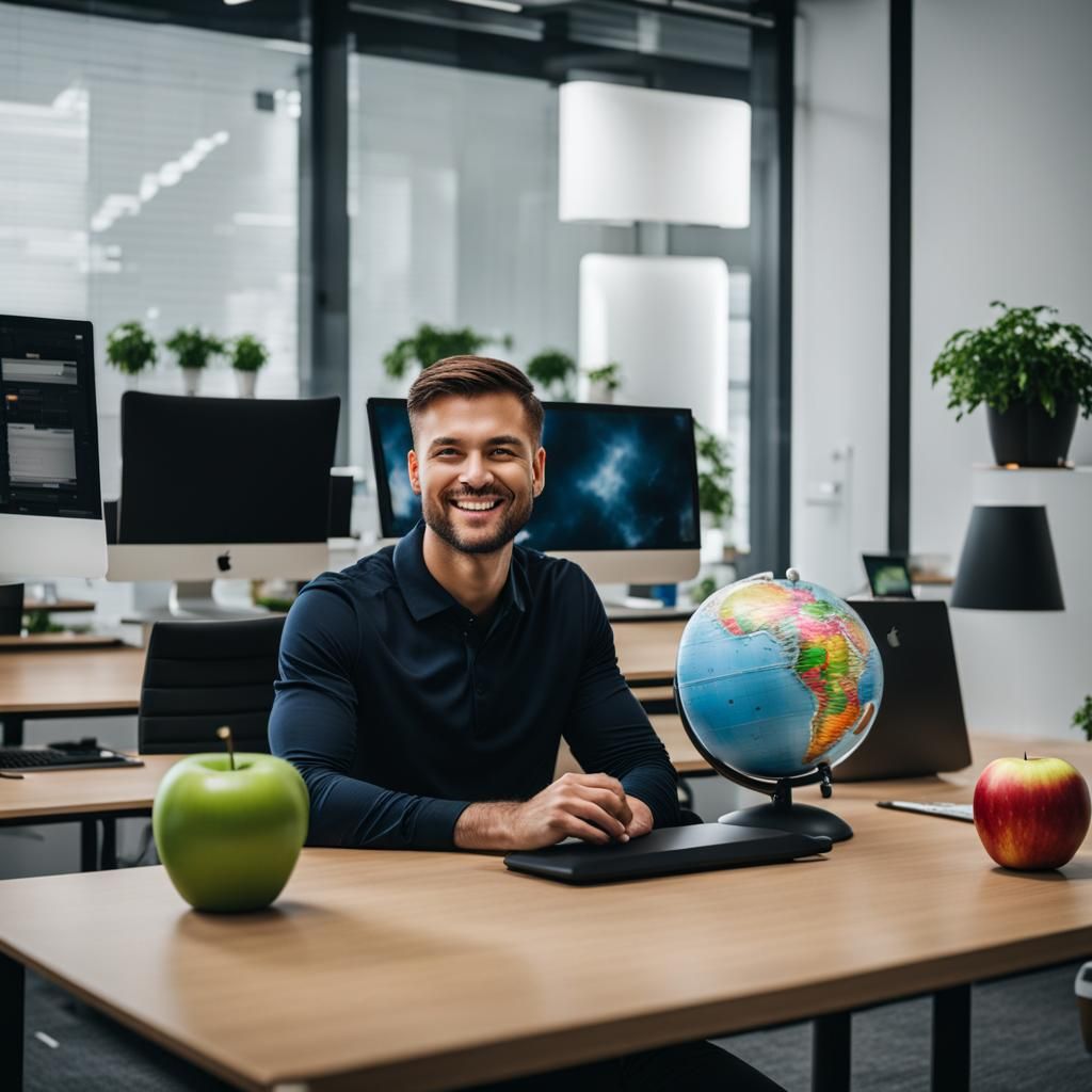 Happy Employee Working at Computer in Office