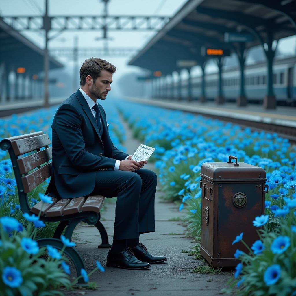 Deserted Station with Swaying Flowers: Syd Mead Style