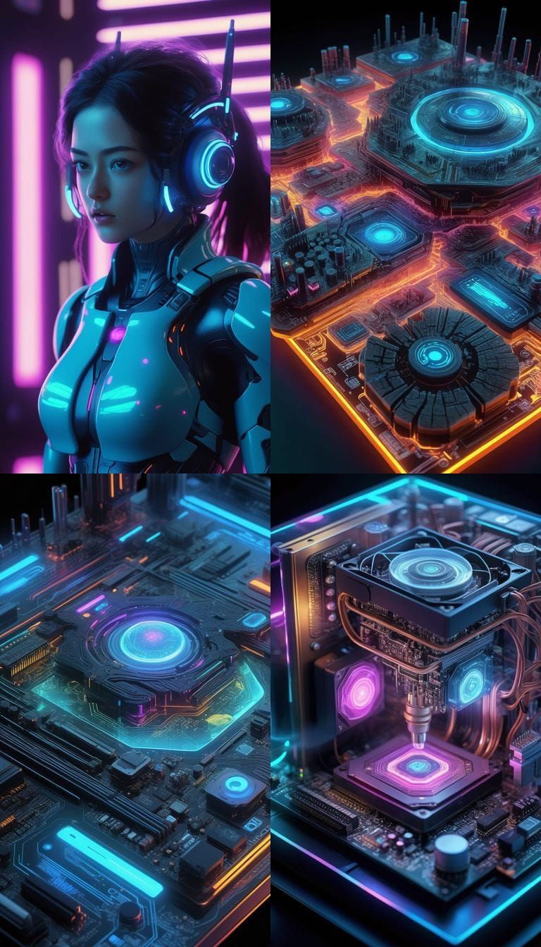 Quantum Computer Macro in Realistic Anime Style