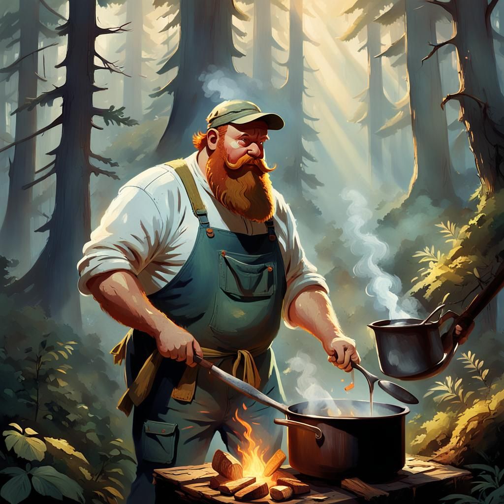 Fantasy Woodsman with Pot Hat, Frank Frazetta Style