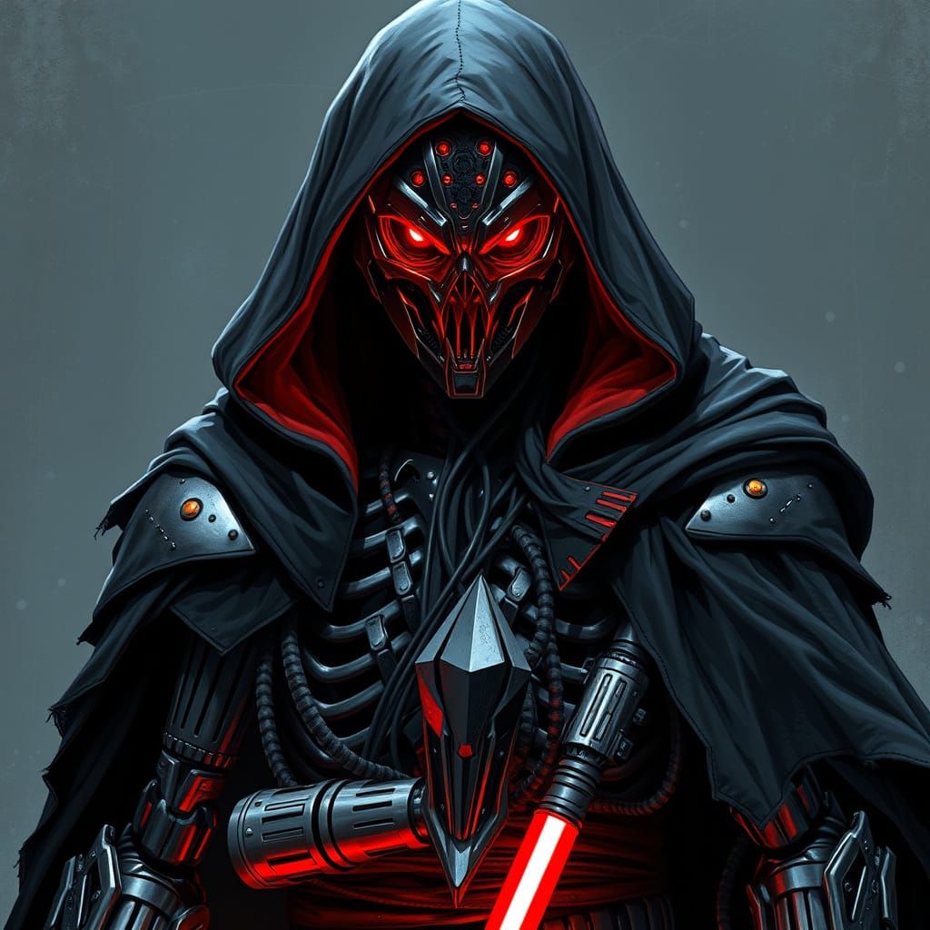 Cybernetic Sith Lord in Industrial Futurist Aesthetic