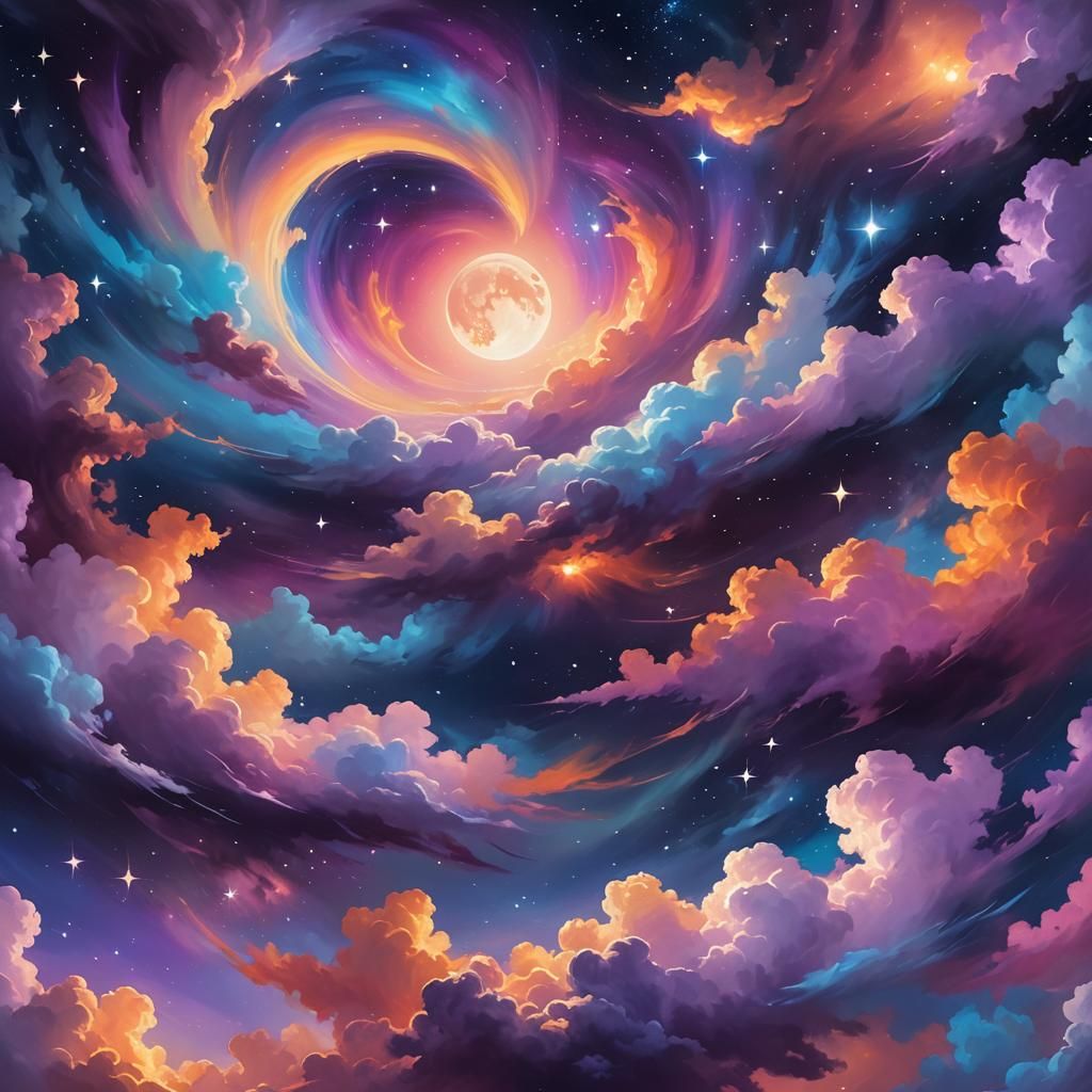 Dreamlike Night Sky with Swirling Stars in Zaffre Hues