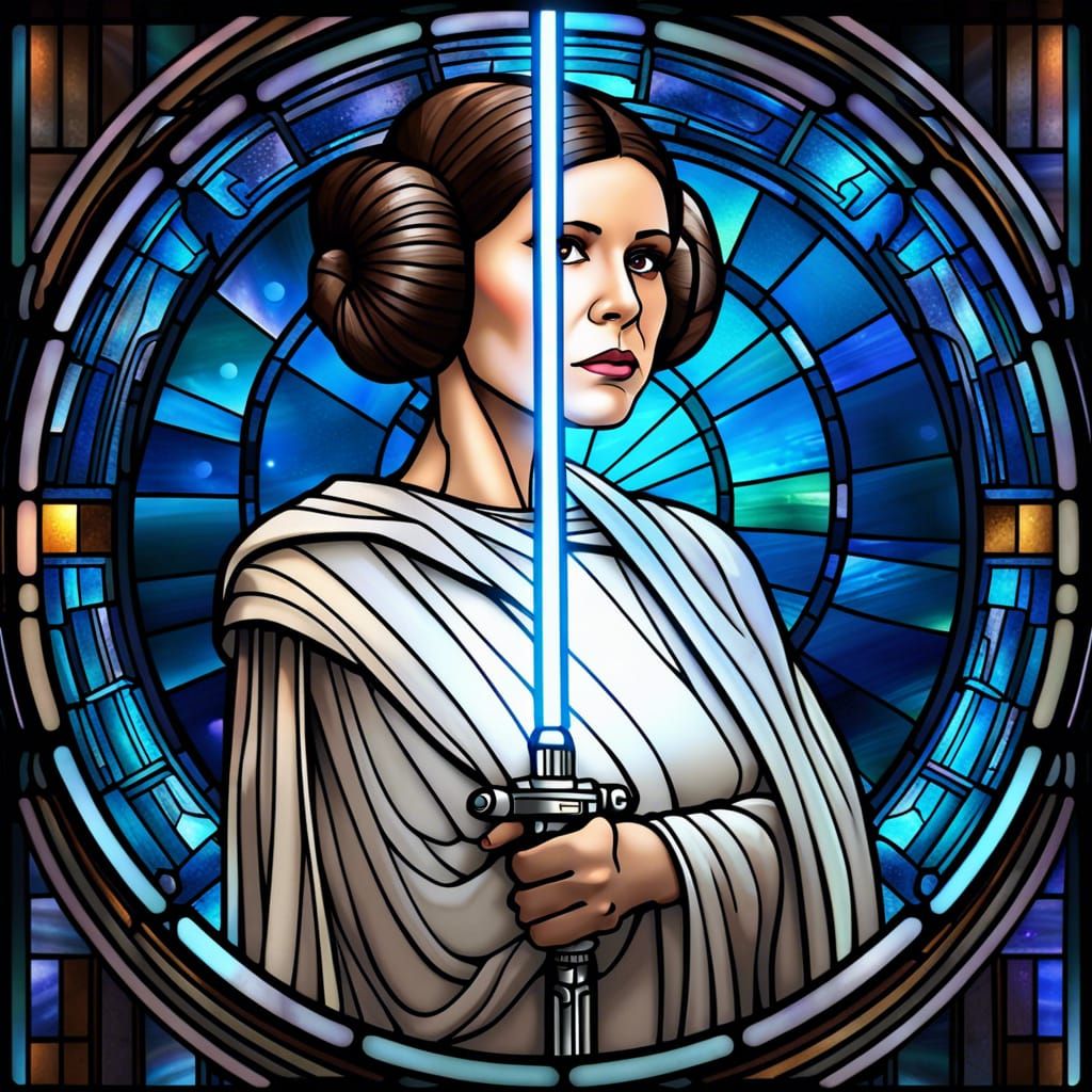 Princess Leia Stained Glass Sci-Fi Portrait