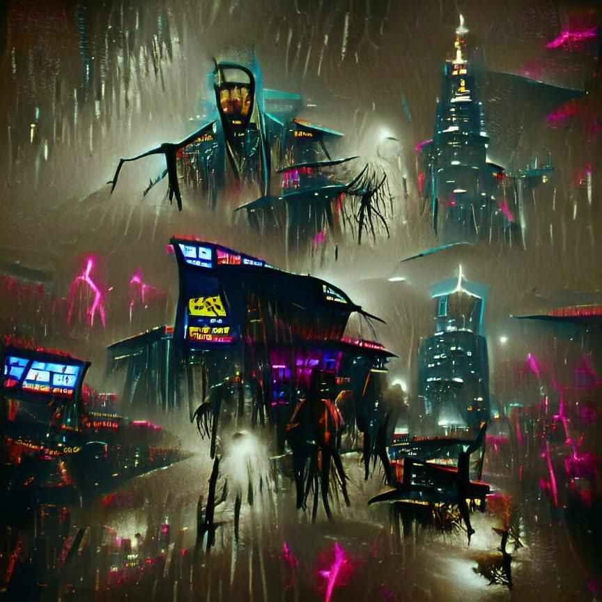 Sinister Cyberpunk Cityscape at Night