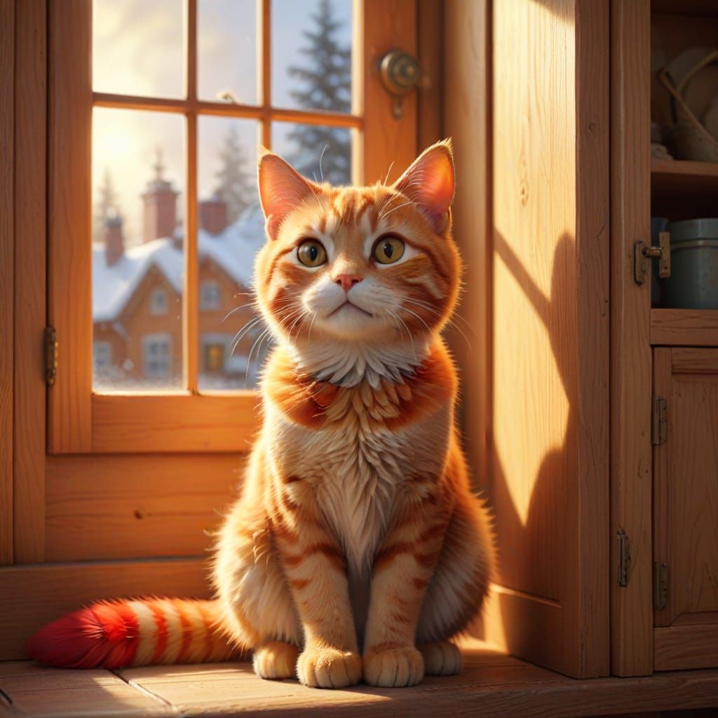 Whimsical Ginger Tabby Cat in Cozy 3D Cartoon Realism