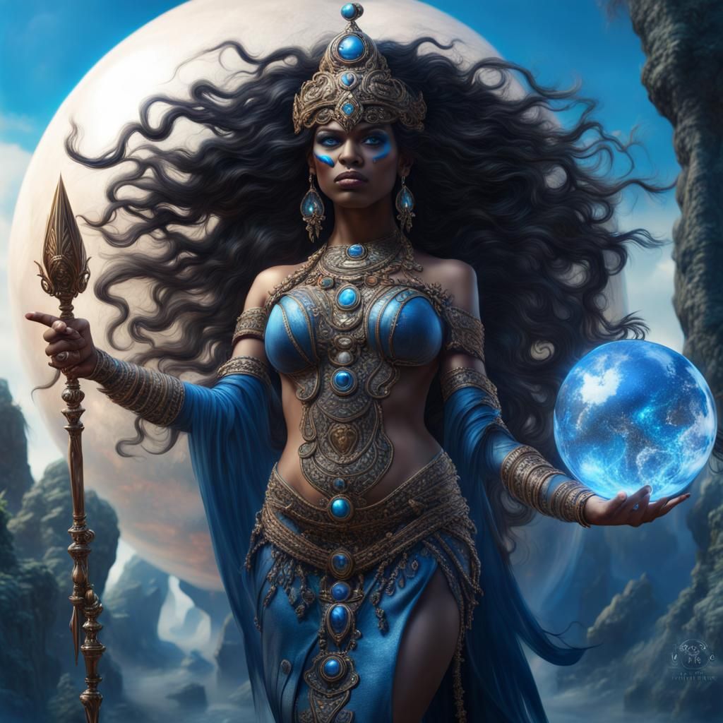 Goddess Kali with Blue Bird in Fantasy Art