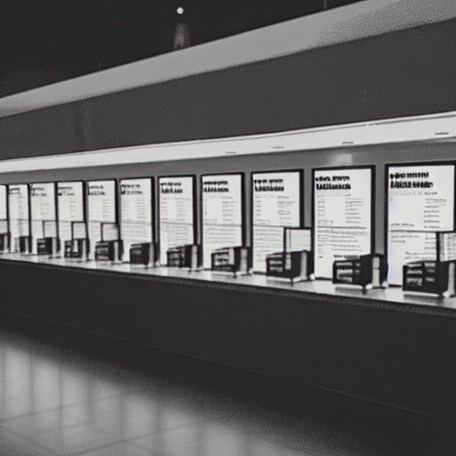 Eerie Empty Ticket Counter at Night