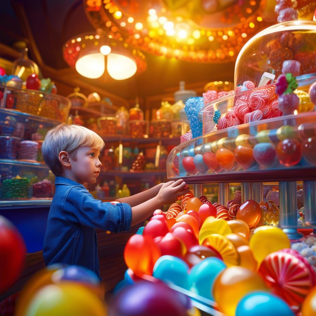Boy's Candy Shop Dream in Photorealistic Style