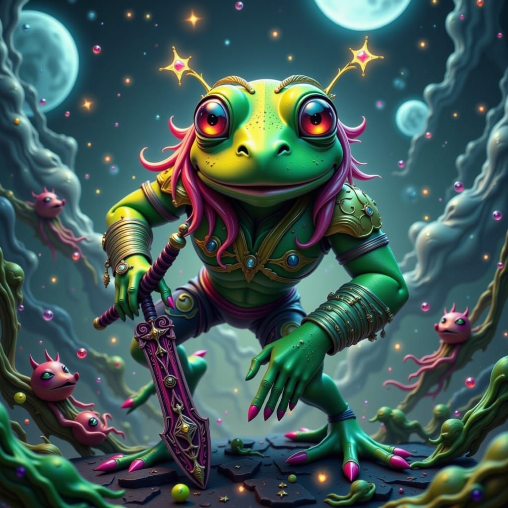 Kermit the Frog with Sword in Art Nouveau Style