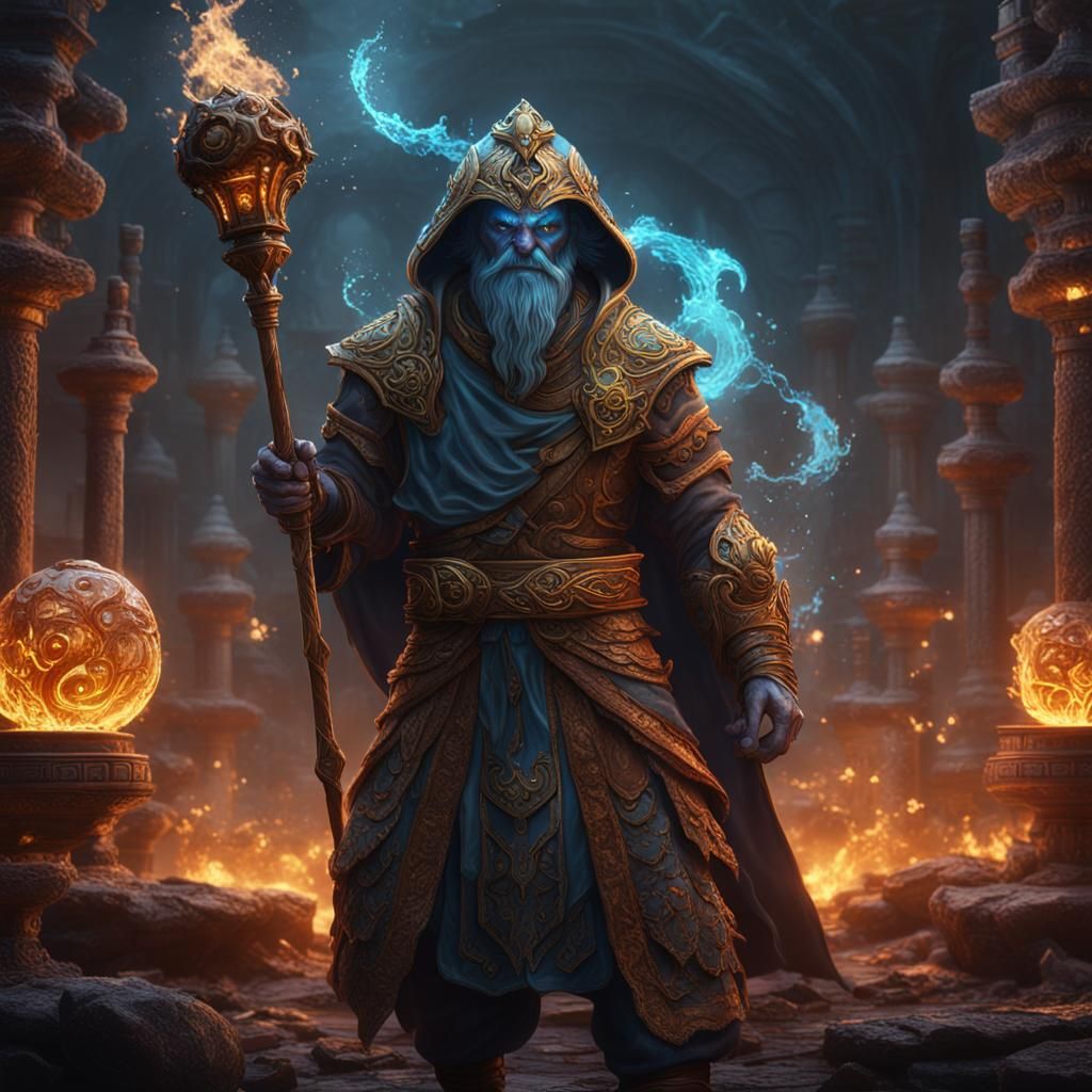 Fantasy Elemental Monk in Detailed Matte Painting