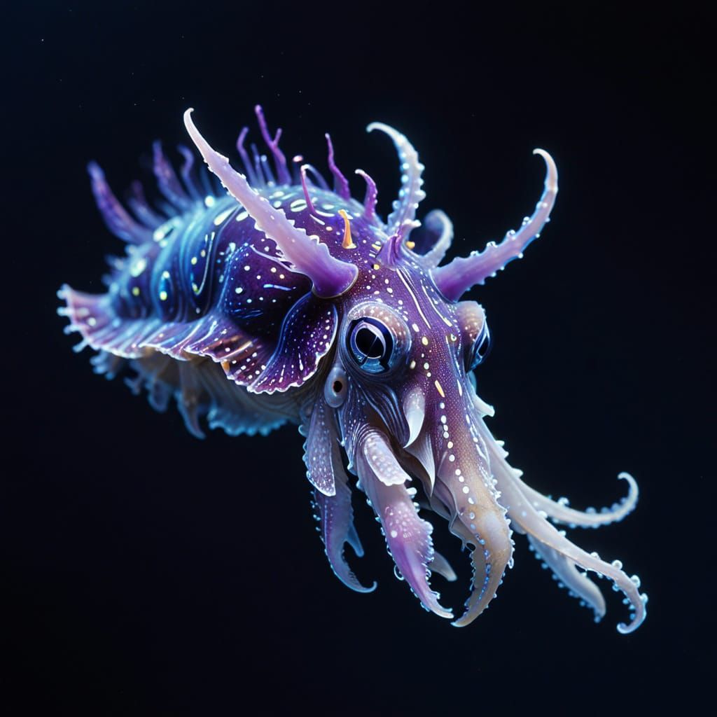 Surreal Cuttlefish with Psychedelic Patterns and Glowing Spo...